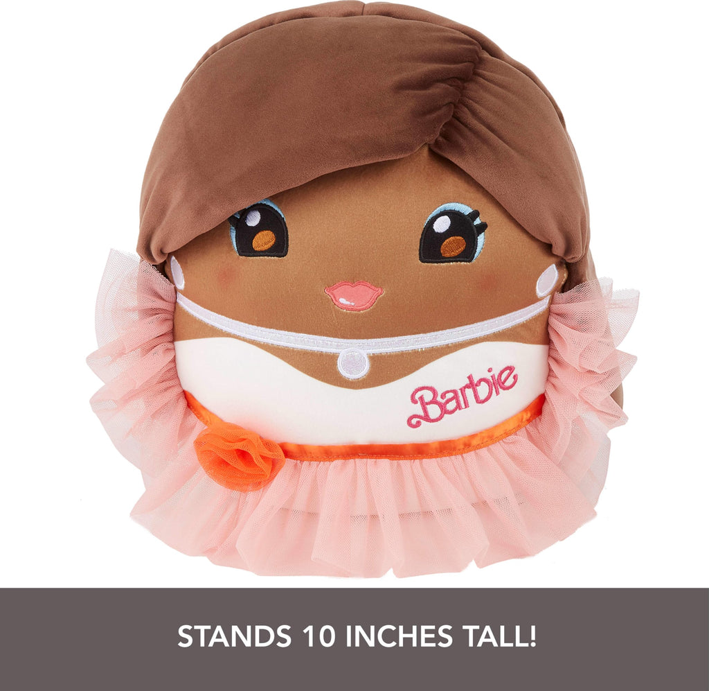Barbie Cuutopia Plush, 10-inch Soft Pillow Doll Inspired by Iconic ‘80s Peach Gown with Tactile Ruffle Sleeves & Long Hair, Collectible Toy