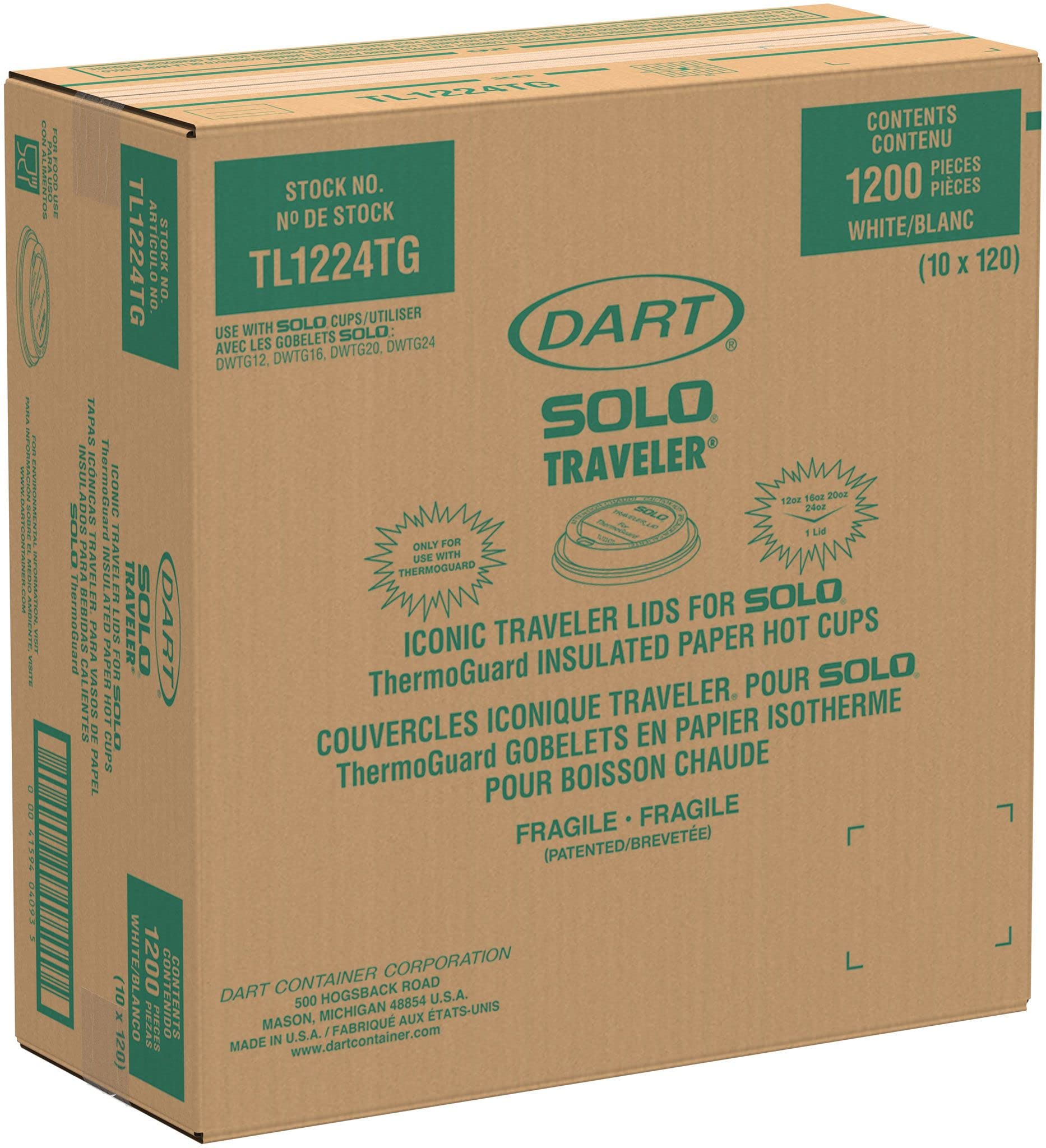 Lids for ThermoGuard, White Traveler, 1200ct for 12oz - 24oz
