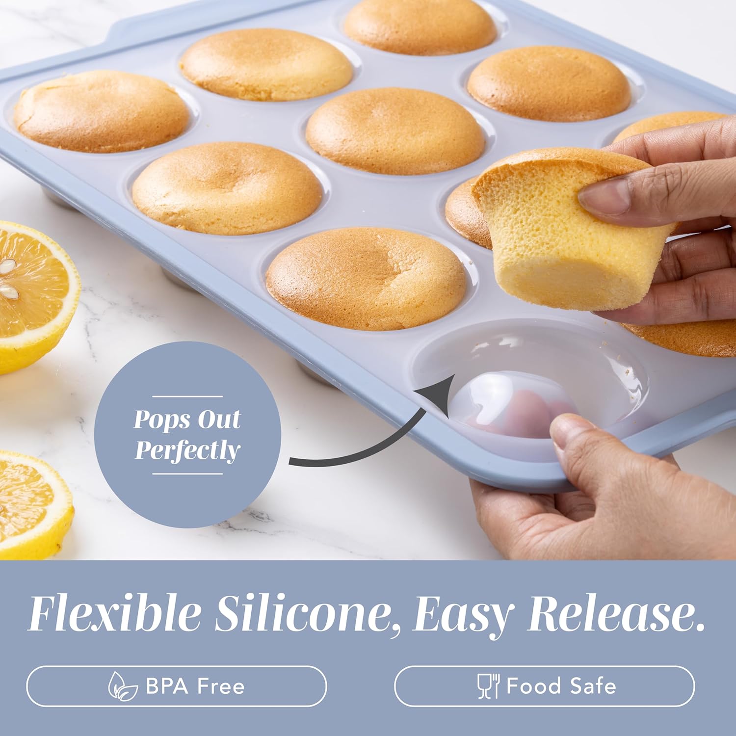 Cook With Color 17-Piece Silicone Baking Pan Set - Non-Stick Muffin Pans & Flexible Cake Molds with Measuring Cups