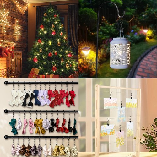 Manysky S Hook Curtain Clips, 45 Pack 304 Stainless Steel Hanging Party String Lights Christmas Garden Courtyards Decoration, Gutter Wall-Grid Tent Camper Awning Hangers, 2.4 Inch Black