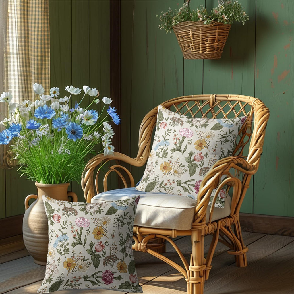 Spring Floral Pillow Covers 18X18 Set of 2, Botanical Print Green Flower Plant Pattern Decorative Throw Pillowcases Outdoor Farmhouse Seasonal Cushion Cases Couch Sofa Bed Decor