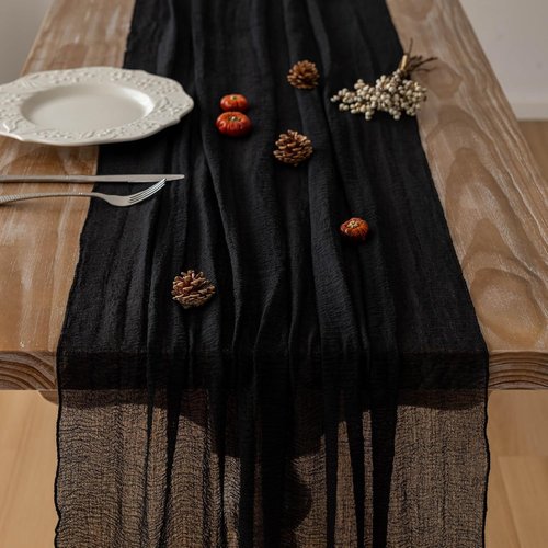 Keketoarrange Black Table Runner - Premium Cotton Cheesecloth for Rustic Decor | 120 Inch Long Sheer Boho Style