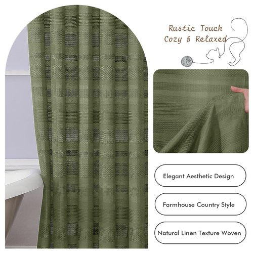 OVZME Sage Green Shower Curtain for Bathroom, Boho Linen Textured Shower Curtain with Tassel, Rustic Striped Heavy Duty Vintage Country Bathroom Curtain, 72Wx72L Inches