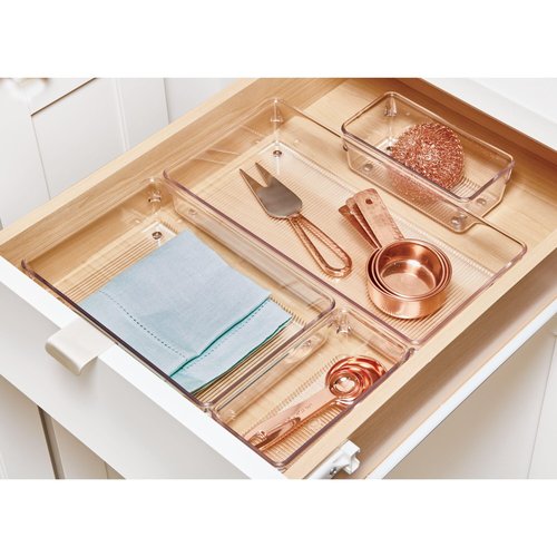 iDesign Recycled Plastic 4-Piece Kitchen Drawer Organizer Set - Linus Collection - Clear