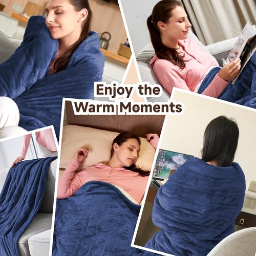 Heated Blanket Electric Throw 50''x60'' Heating Blanket Throw 10 Hours Auto-Off 9 Heating Levels,Over-Heat Protection, Machine Washable Flannel Sherpa,ETL Certification (Blue)