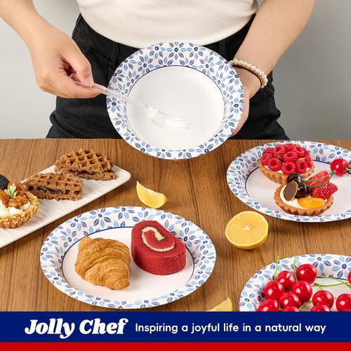 JOLLY CHEF 20 oz Heavy-Duty Paper Bowls - 160 Count Soak-Proof Disposable Dinnerware
