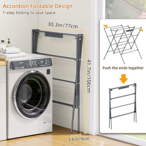 HOMIDEC Drying Rack - Large 12-Pole Foldable Laundry Drying Rack with Sock Clips | Indoor/Outdoor Use, Silver