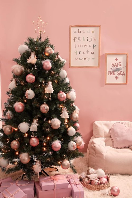 DN DECONATION Pink Christmas Ornaments - Girly Angel Glass Ball Ornaments for Tree Decoration