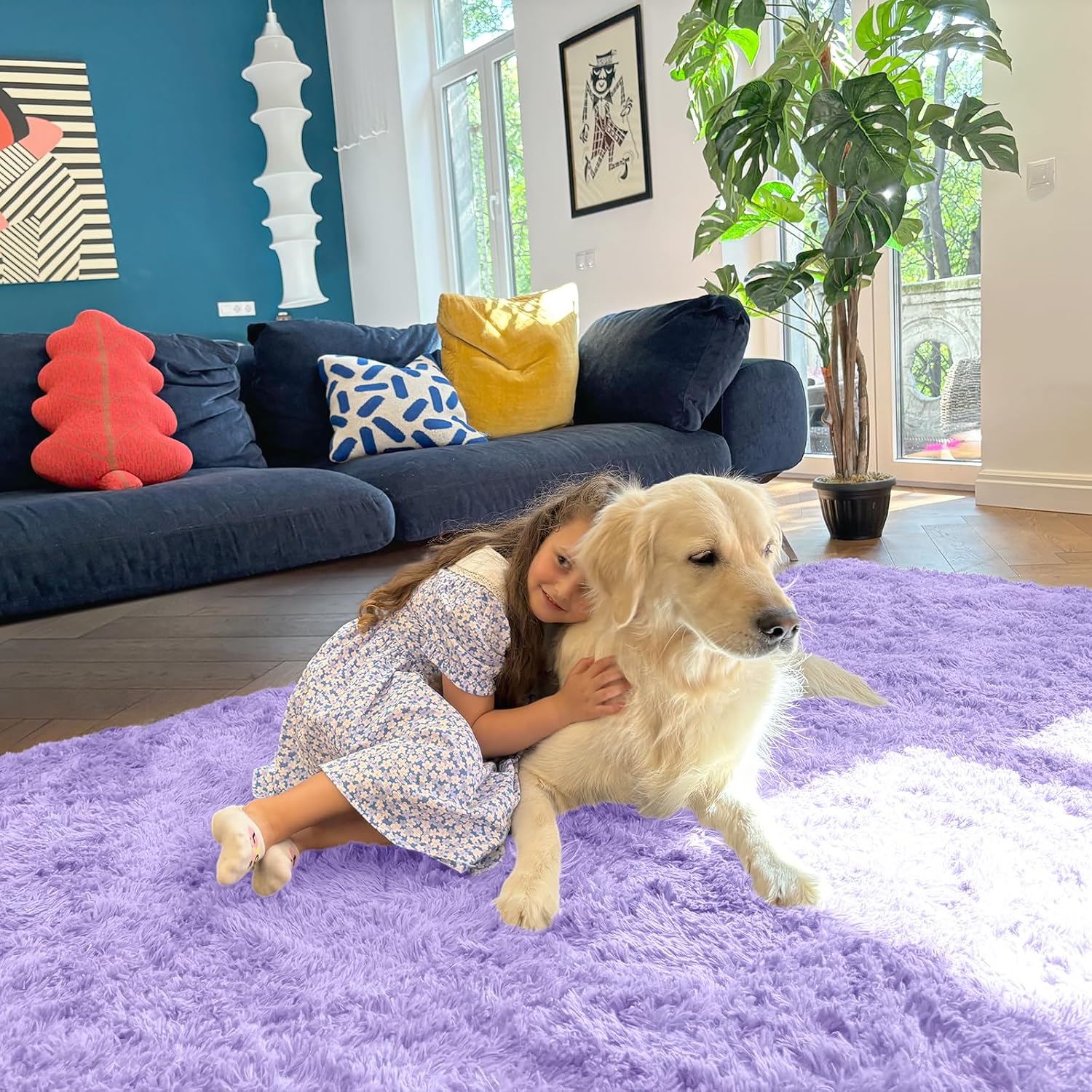 OLANLY Large Area Rug - Soft Fluffy Shaggy Indoor Carpet for Living Room & Bedroom | Light Purple 9x12