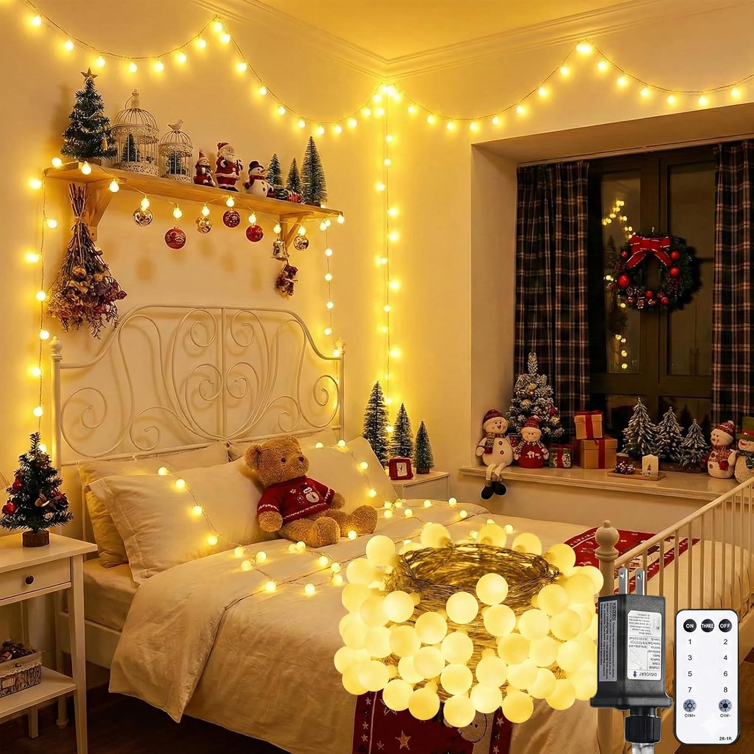 Skiennix 100 LED Shatterproof Globe String Lights - 33ft Warm White Fairy Lights with Remote Timer & 8 Modes | Waterproof Indoor/Outdoor Decor