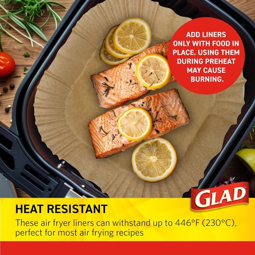 Glad Air Fryer Liners - Nonstick, Heat Resistant, Food Grade Material - 9" Rounded Square Shape, 100 Count