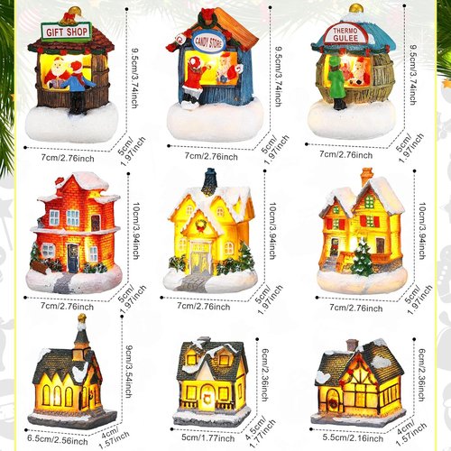 Kasyat Christmas Village Set - 58 Pcs Miniature Figurines & LED Houses for Winter Decor