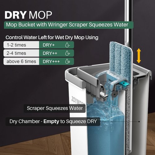 JOYMOOP Mop and Bucket Set - Hands-Free Flat Floor Cleaning System with 3 Washable Microfiber Pads