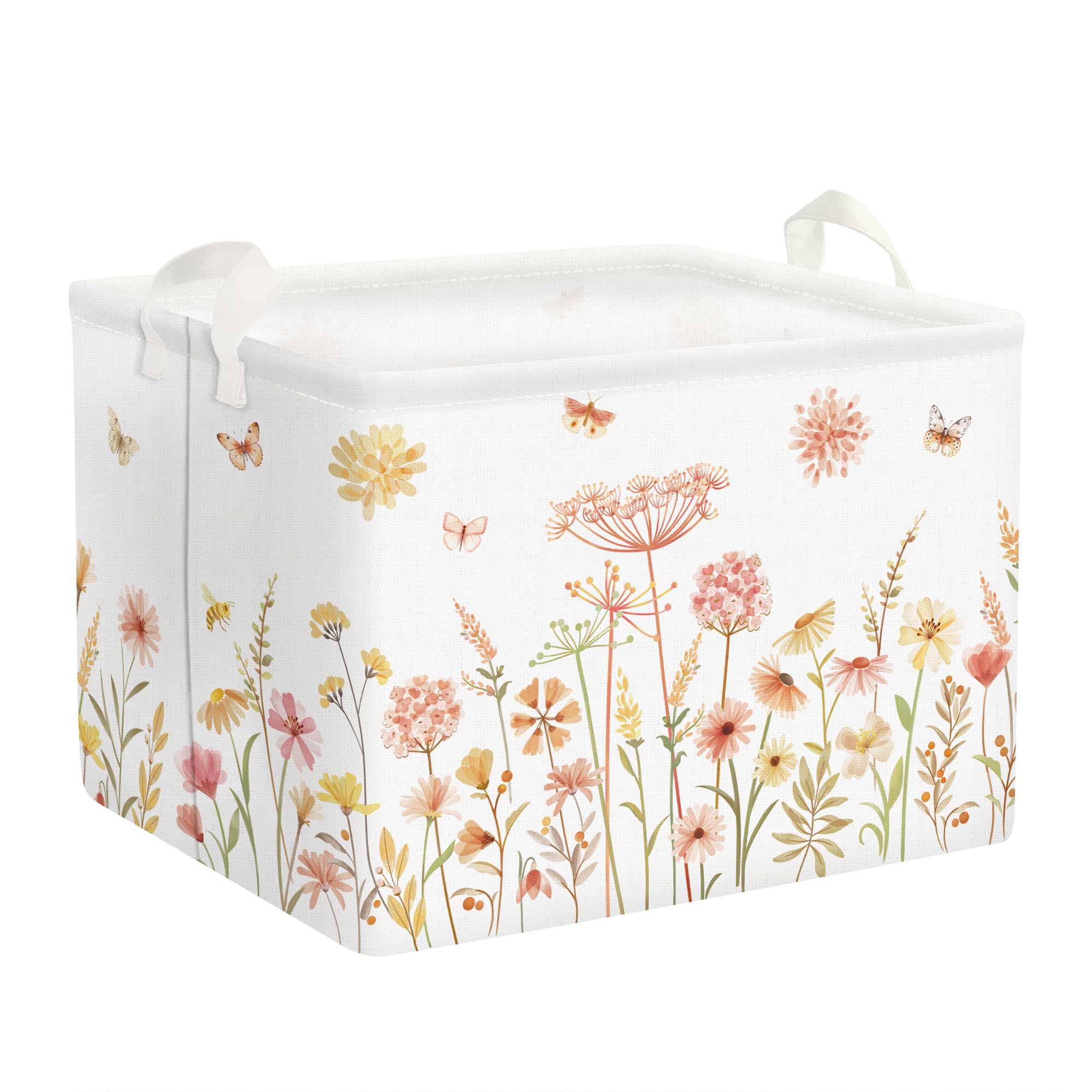 Clastyle Boho Flower Nursery Bin Spring Summer Wildflower Floral Dandelion Plant Butterfly Baby Girl Gift Basket Rectangle Clothes Towel Basket Book Toy Chest
