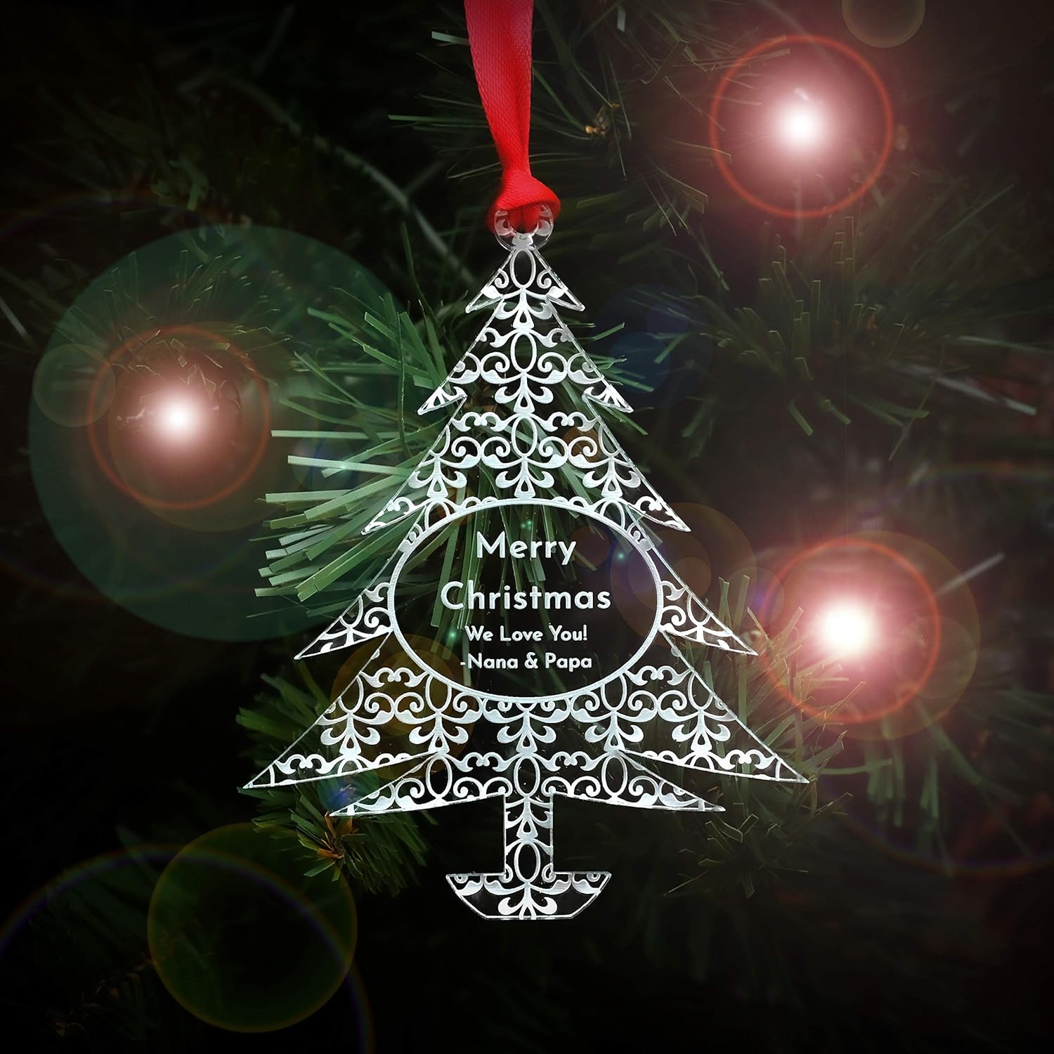 Personalized Christmas Ornaments by [Brand Name] - Unique Gift Box for Engagements, Weddings & Babies | Acrylic Lace Design