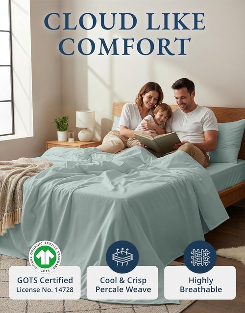 **LANE LINEN 100% Organic Cotton Twin Bed Sheet Set - Eco-Friendly, Mercerized, Deep Pocket - French Blue**