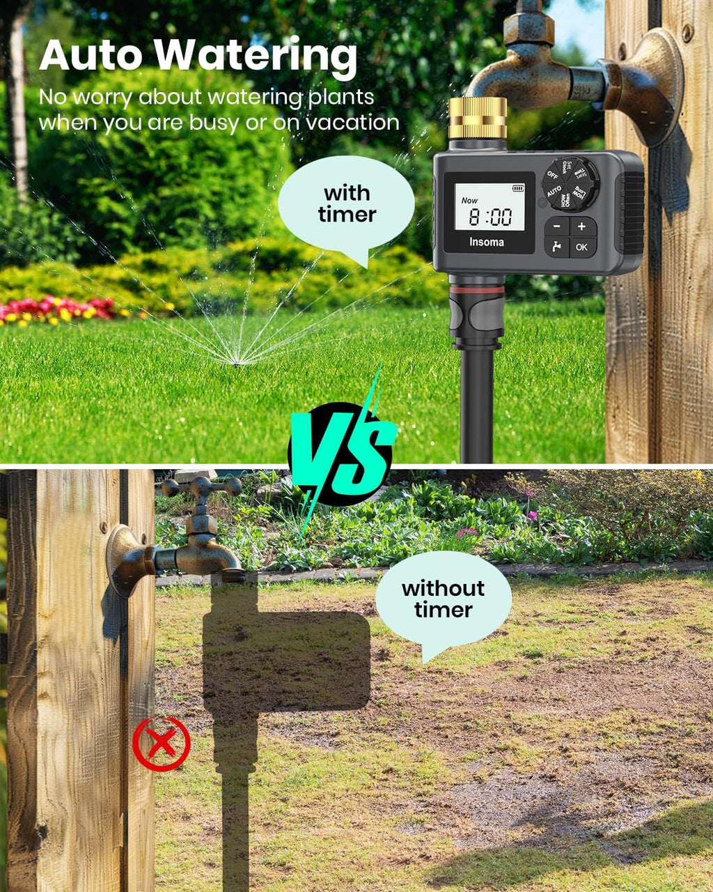 Skiennix Water Timer - 2 PCS Brass Inlet Sprinkler Timer with Rain Delay & Automatic Drip Irrigation System