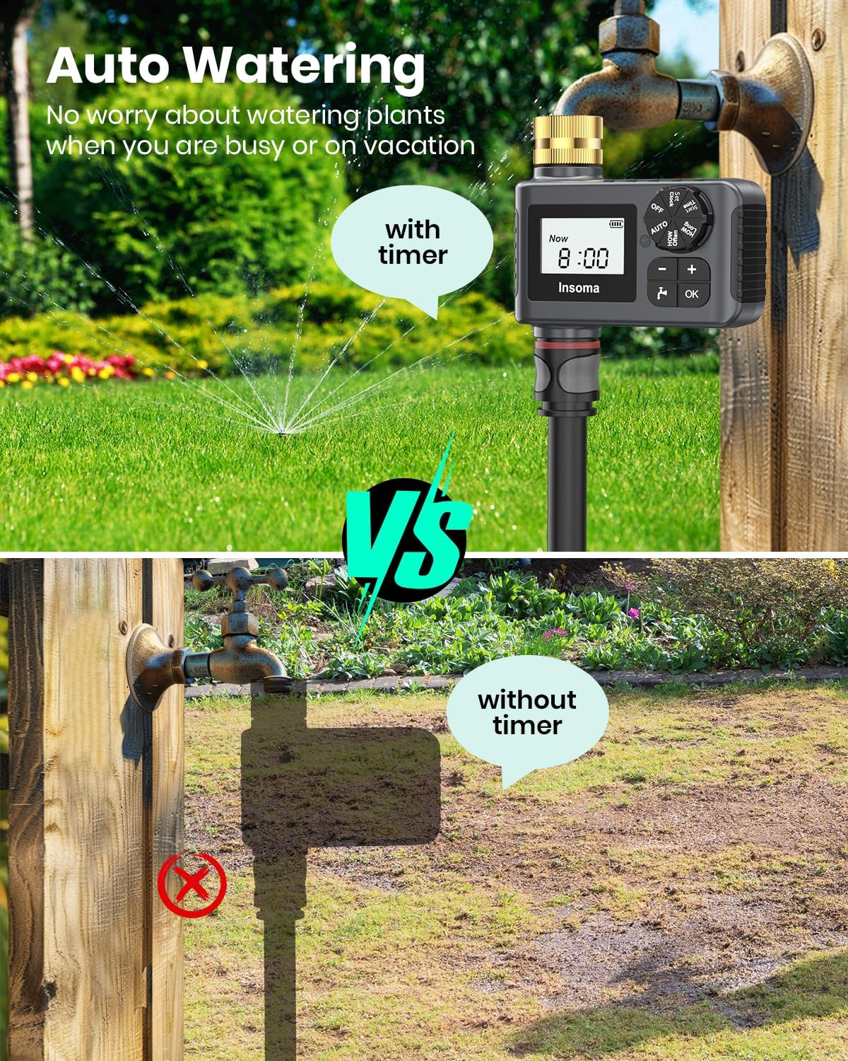 Skiennix Water Timer - 2 PCS Brass Inlet Sprinkler Timer with Rain Delay & Automatic Drip Irrigation System