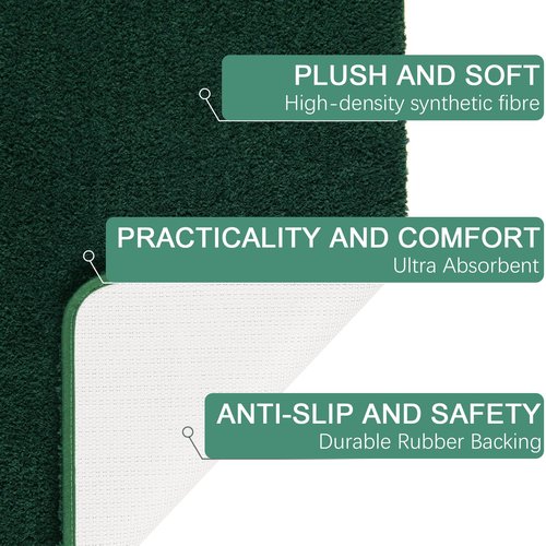 AROGAN Luxury Long Bathroom Runner Rug, 24x60 Inch Thick Soft and Absorbent Non Slip Bath Mat, Rubber Backing Quick Dry Rugs Carpets, Machine Washable Plush Mats for Shower Floor, Deep Green