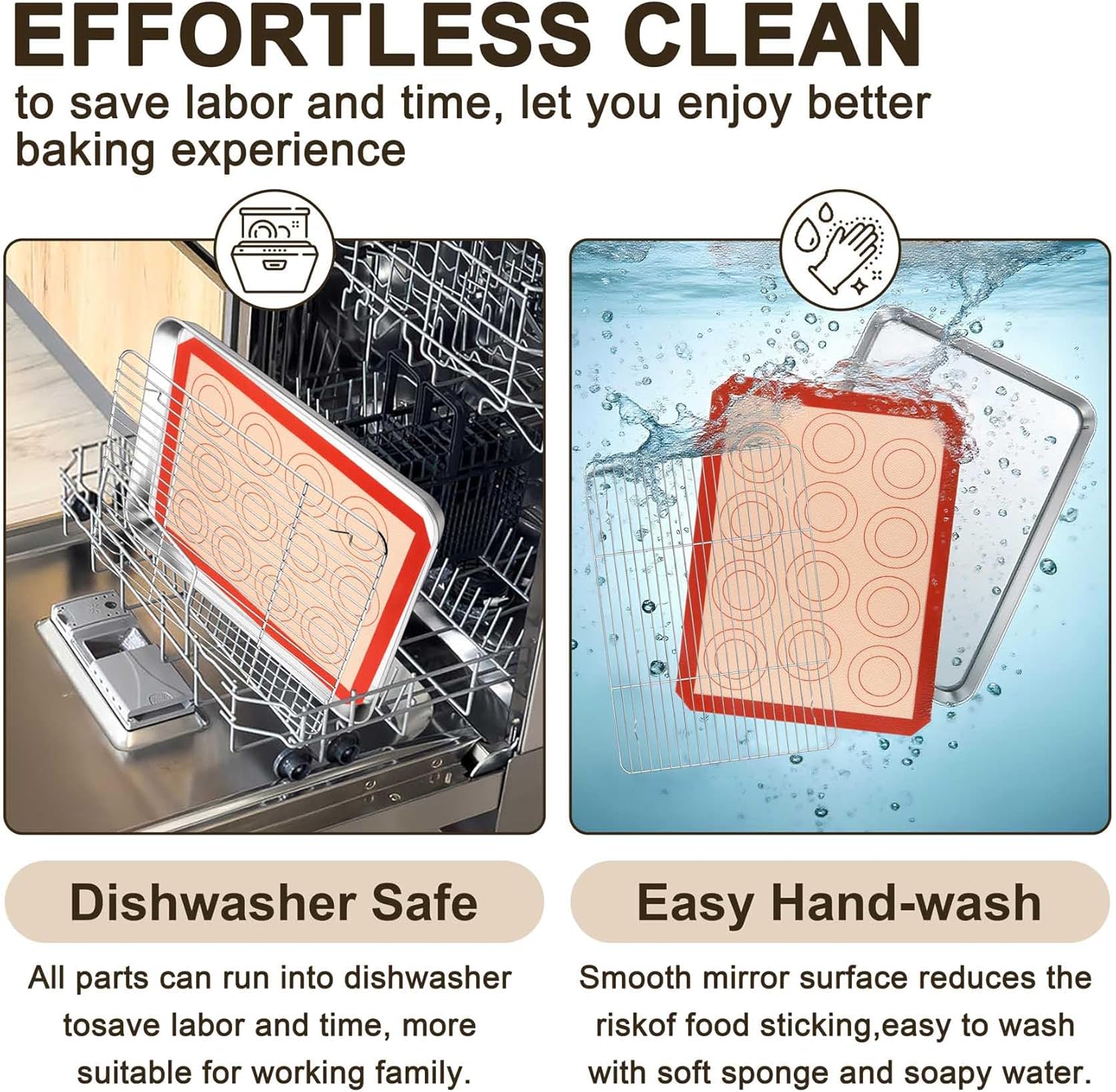 TeamFar Stainless Steel Baking Sheet Set - 16-Inch Cookie Sheets with Cooling Rack & Silicone Mats | Non-Toxic, Easy Clean