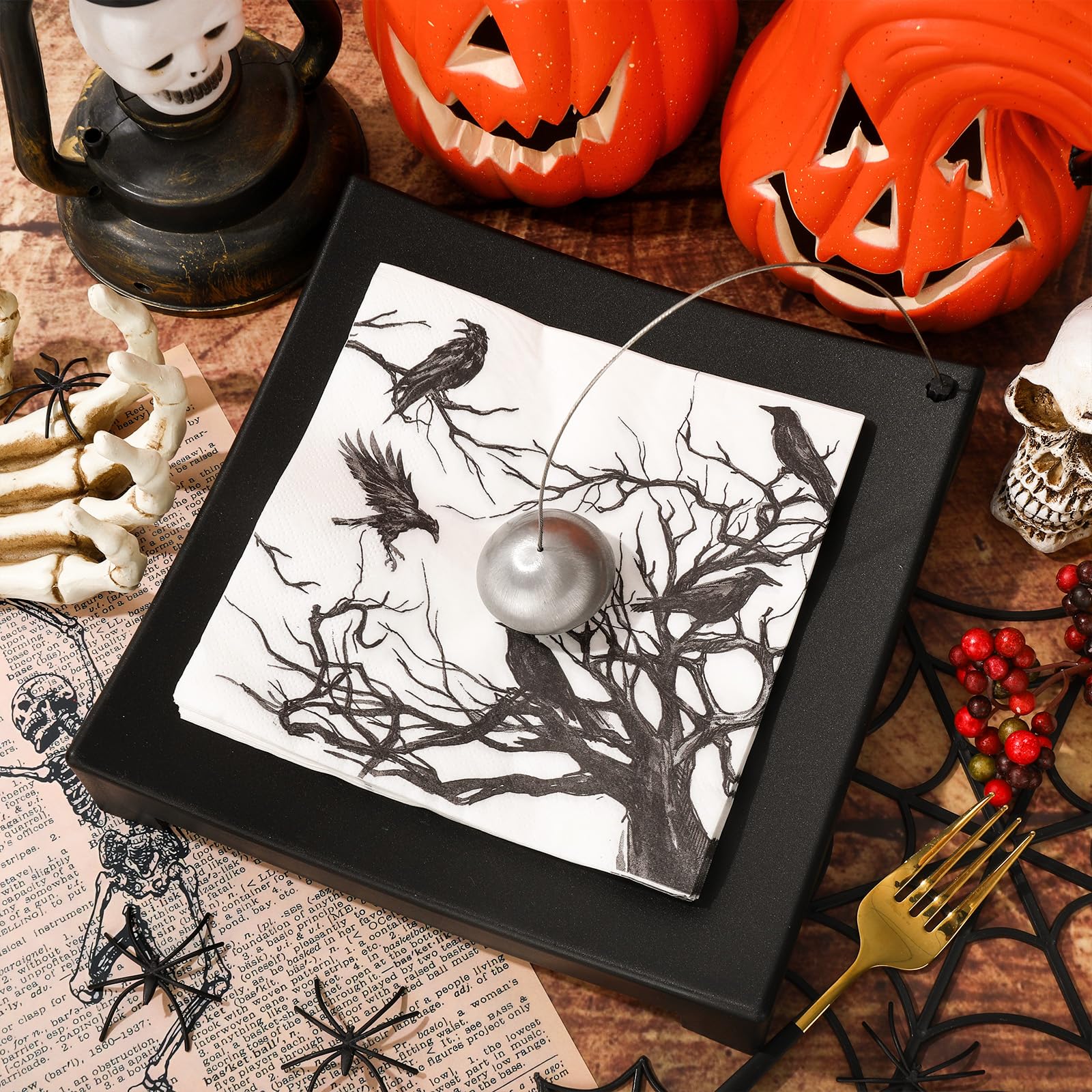 Generic 50Pcs Halloween Paper Napkins Disposable Silhouette Tree Crows Luncheon Napkins Black Dinner Hand Napkins for Party Supplies Table Decor, 6.5 x 6.5 inch