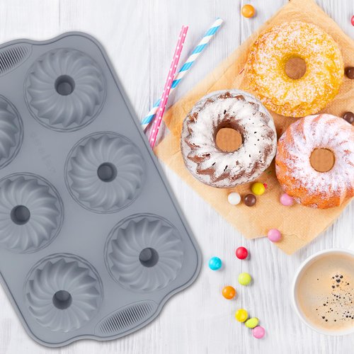 Tongjude 8 Pieces Silicone Donut Pans, Nonstick Silicone Muffin Pans, Heat Resistant Kitchen Oven Baking Cups, Dishwasher Safe and Microwave Safe, Grey