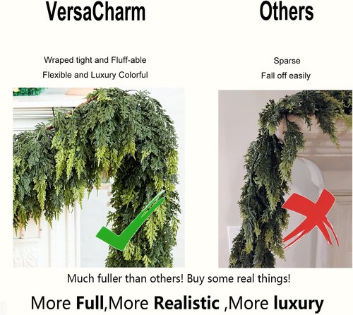 Delux Cedar Garland - 6FT Real Touch Christmas Garland | Lush Winter Pine Decor for Indoor & Outdoor
