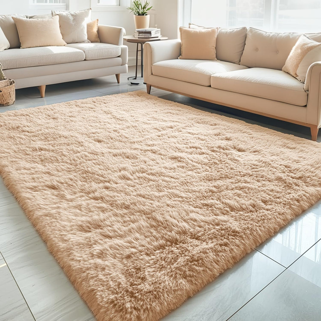 OLANLY 5x7 Large Area Rug - Soft Fluffy Shaggy Carpet for Living Room & Bedroom | Beige Indoor Decor