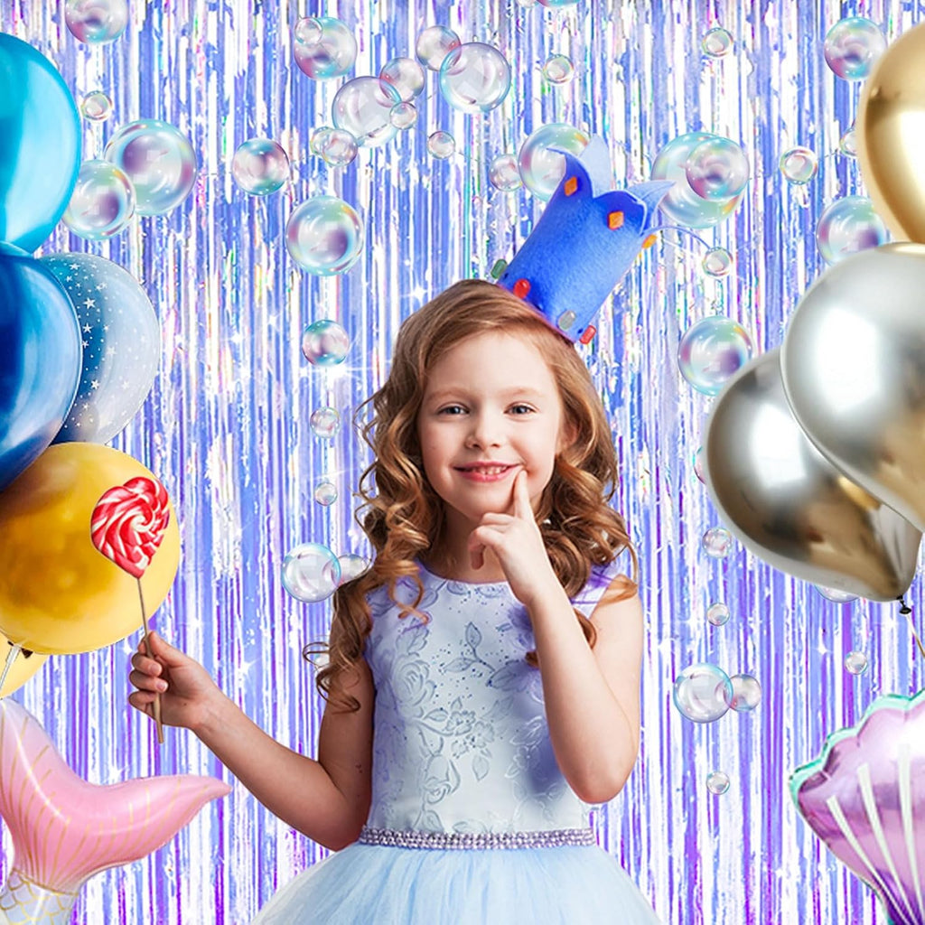 Skiennix Iridescent Party Streamers - Tinsel Foil Fringe Curtains with Colorful Bubble Garlands | Perfect for Ocean-Themed Celebrations