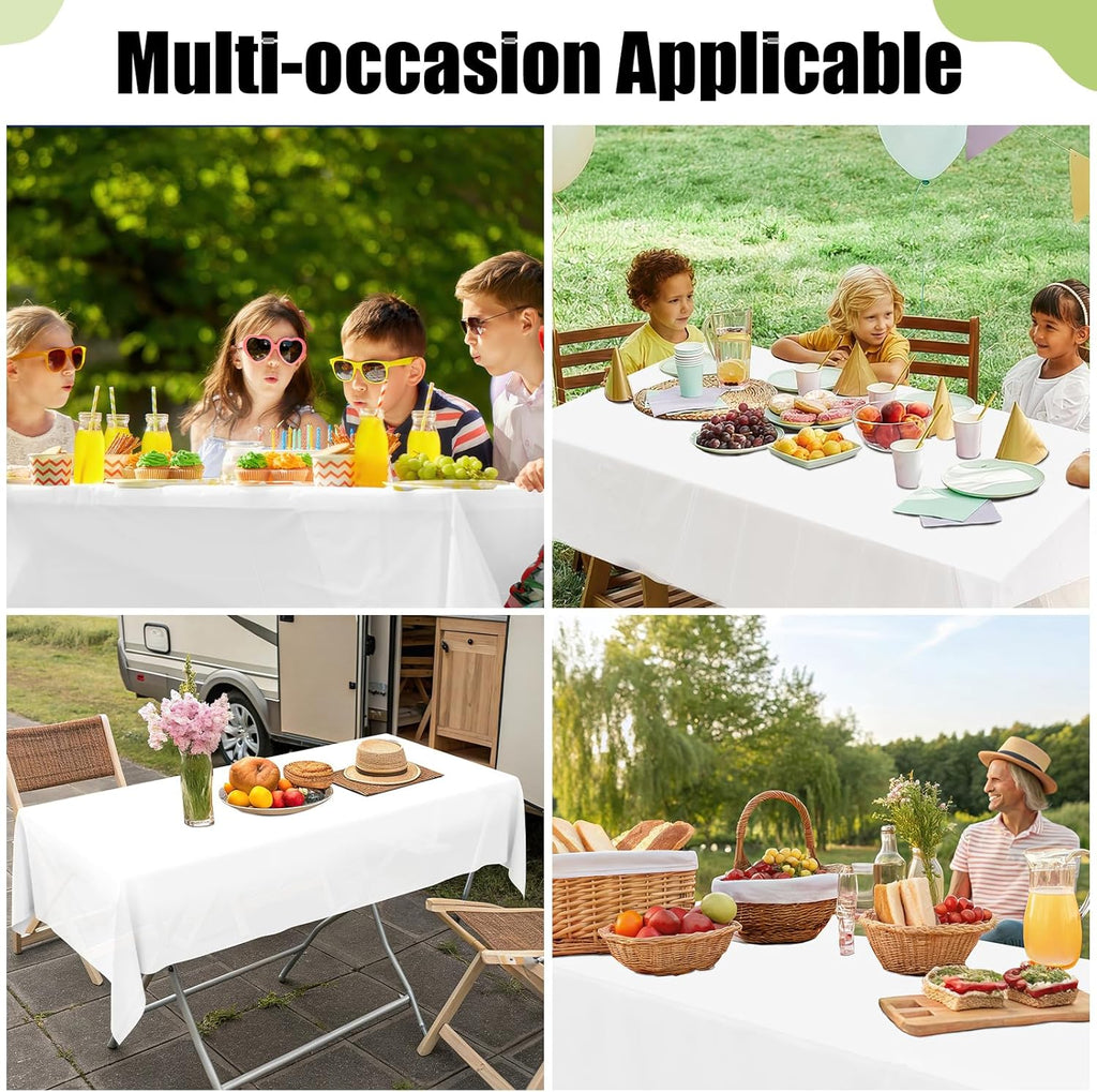 Smiry Disposable Table Cloths - Waterproof Plastic Rectangle Covers | 54 x 108 Inch, 3 Pack, White