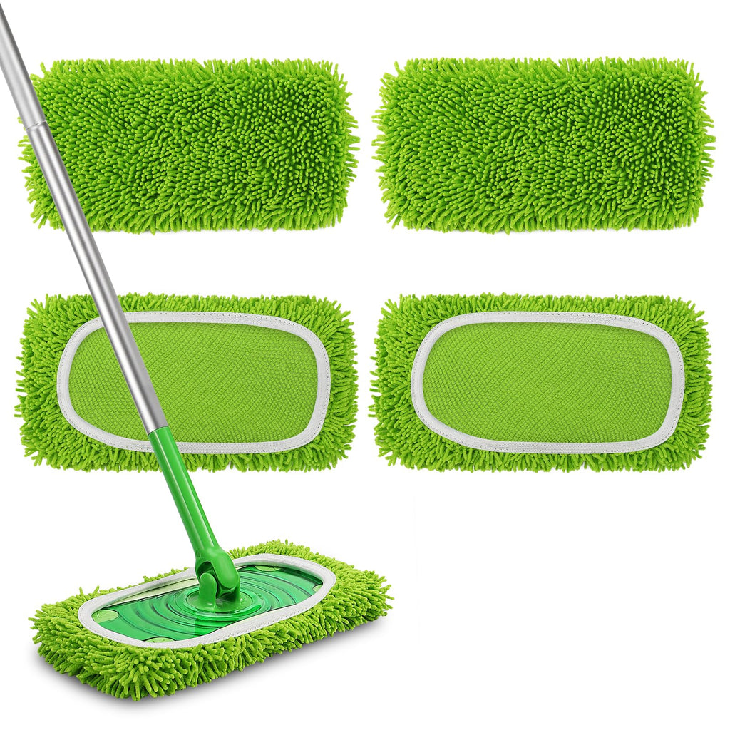 Set of 4 Reusable Microfiber Mop Pads Compatible with Swiffer Sweeper, Dry Sweeping Cloths, Washable Wet Mopping Cloth Refills for Floor Cleaning (Mop is Not Included) (4 Pack, Green)