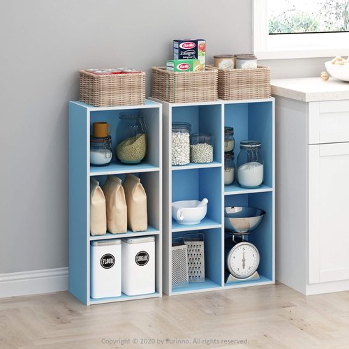 Furinno LUDER Bookshelf - 5-Cube Reversible Bookcase for Easy Assembly | White/Light Blue, 9.4 x 19.5 x 31.5