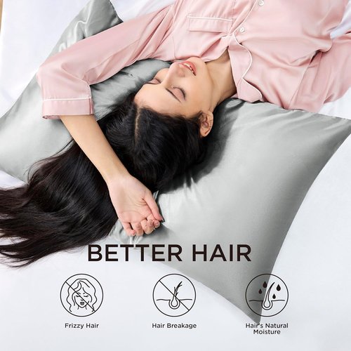 Bedsure Satin Pillowcases - Silky Soft King Size Set of 2 with Zipper | Grey 20x36 Inches for Hair & Skin