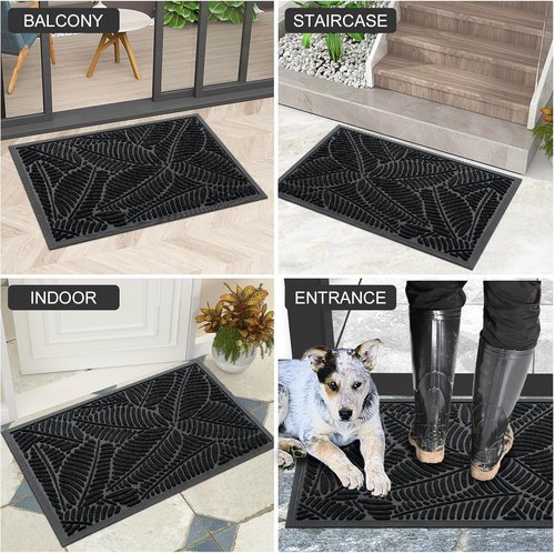 Colorxy Waterproof Doormat - Sturdy Natural Rubber, Non-Slip, Easy Clean, 30''x17'', Black