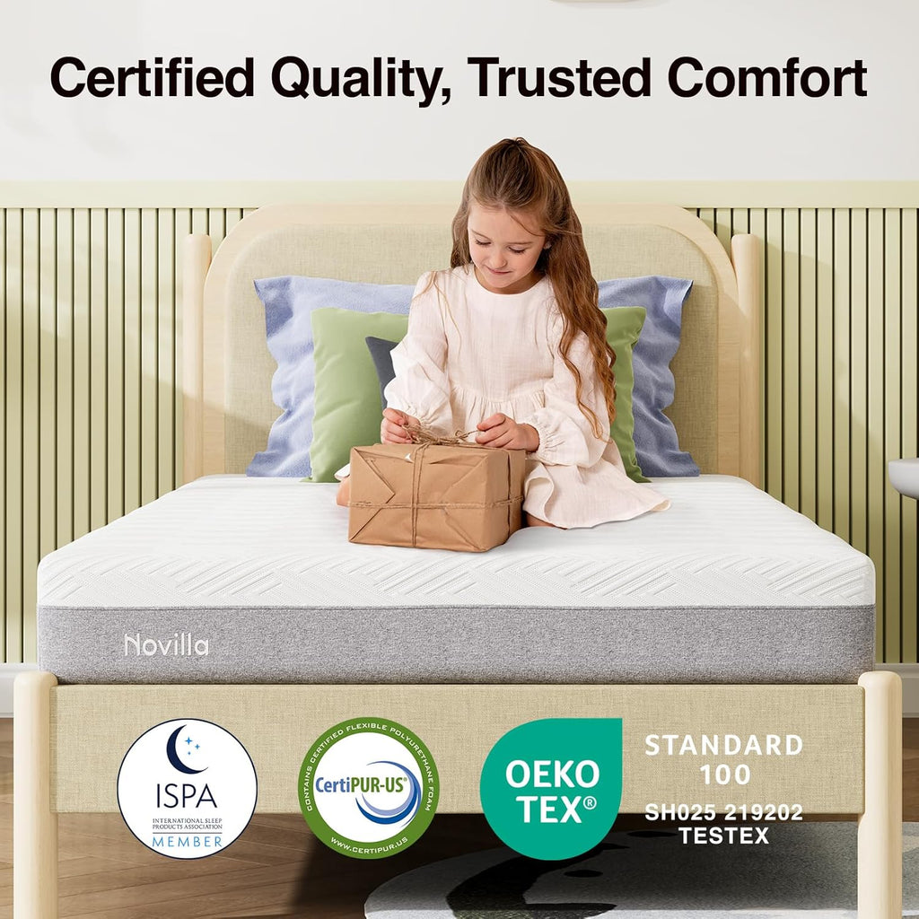 Novilla Twin XL Mattress - 8-Inch Memory Foam for Pressure Relief & Plush Comfort - Grey & White