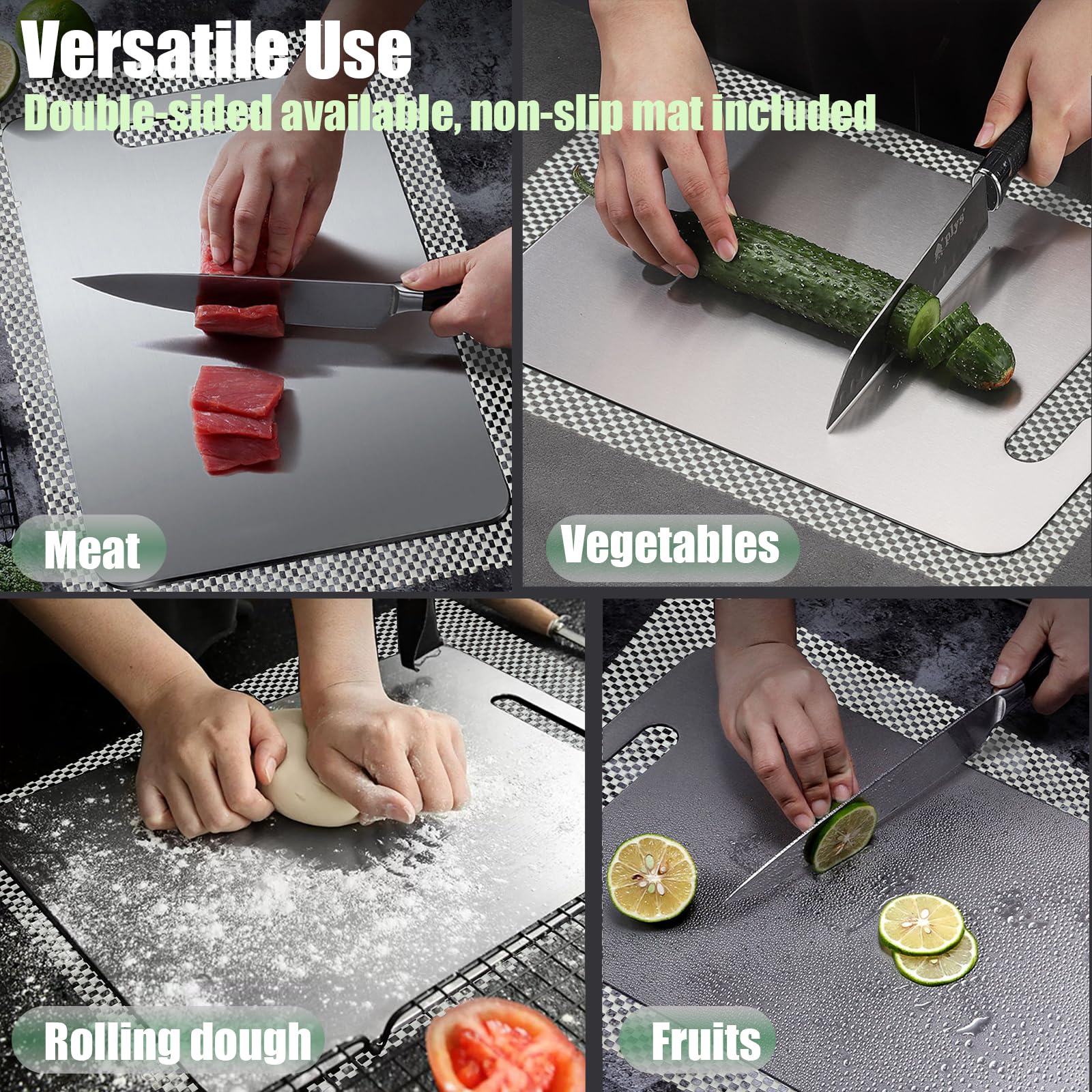 GYBETIN Titanium Cutting Board - Upgraded Thickened (0.08 in) Non-Deforming 100% Pure Titanium Cutting Boards with Non-Slip Pad, Food Grade Extra Large Cutting Boards (18 x 12 inch) (X-Large)