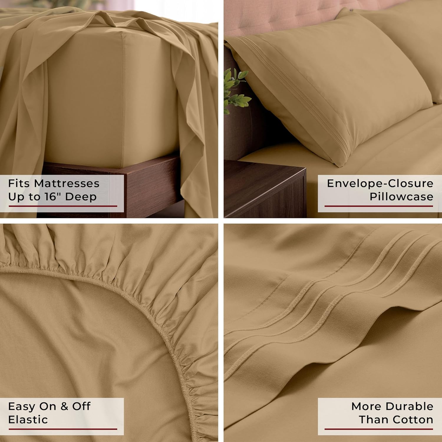 Mellanni King Sheets Set - 4 PC Hotel Luxury Bedding | Extra Soft, Cooling, Wrinkle-Resistant (Gold)
