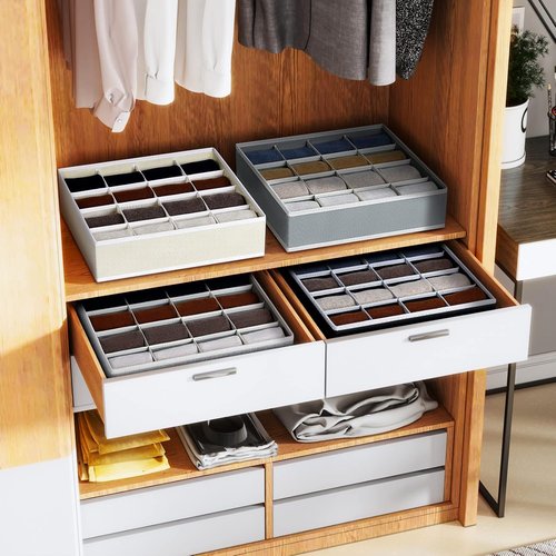 Homsorout Sock Organizers - 64-Cell Fabric Drawer Dividers for Socks & Ties | 4 Pack in Black