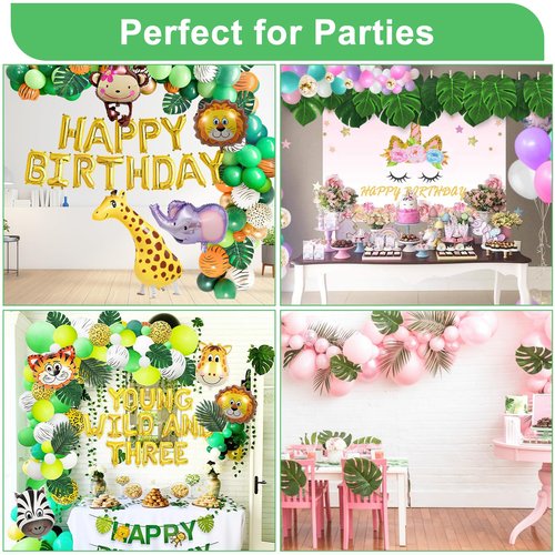 Ledoira 106Pieces 10 Kinds Artificial Palm Leaves Tropical Leaves with Stems Jungle Leaves Decorations for Hawaiian Luau Party Beach Baby Shower Wedding Birthday