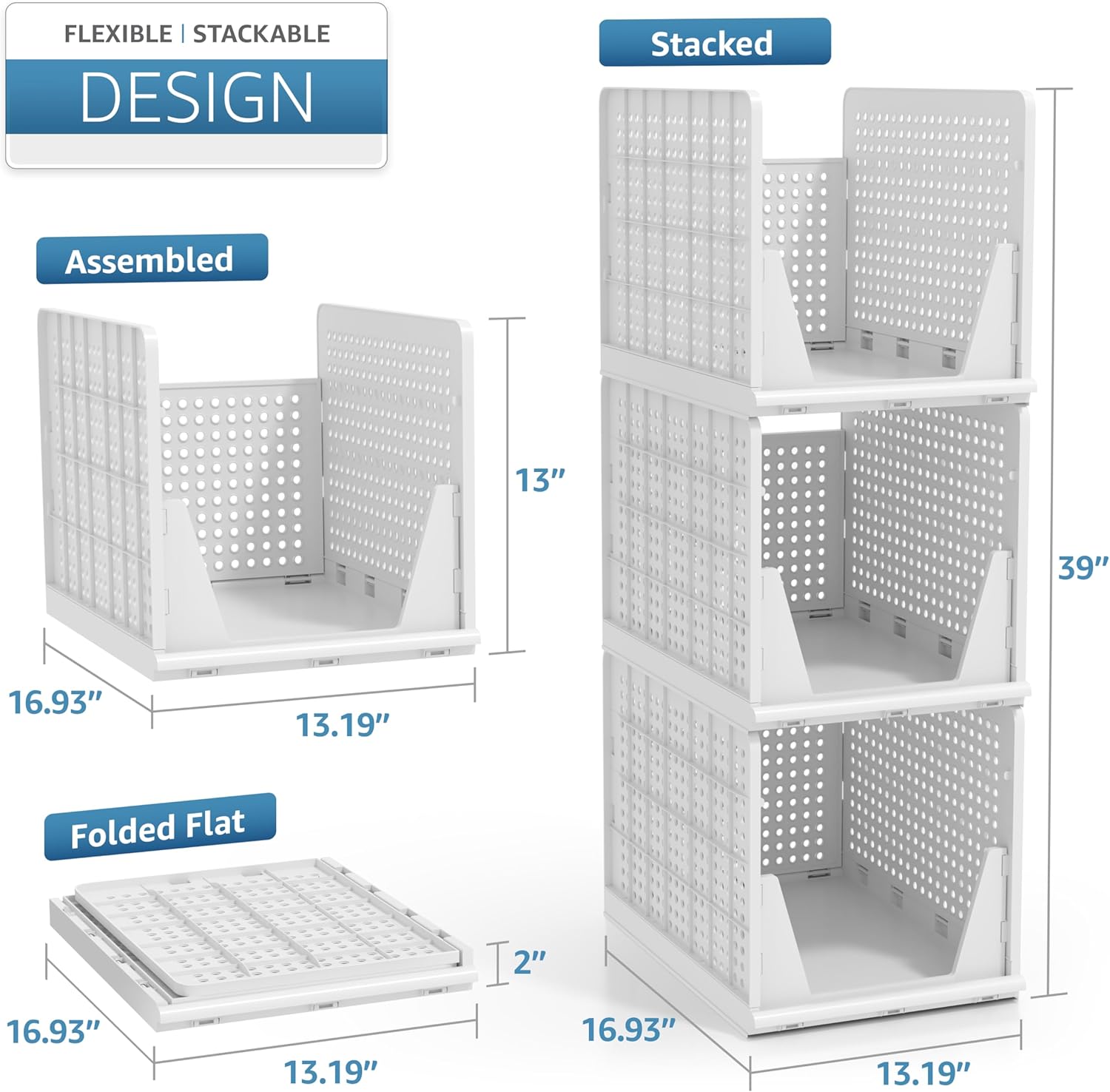 Sorbus Stackable Shelf Organizer Baskets - Versatile Plastic Storage Bins for Closet, Pantry & Bathroom Organization