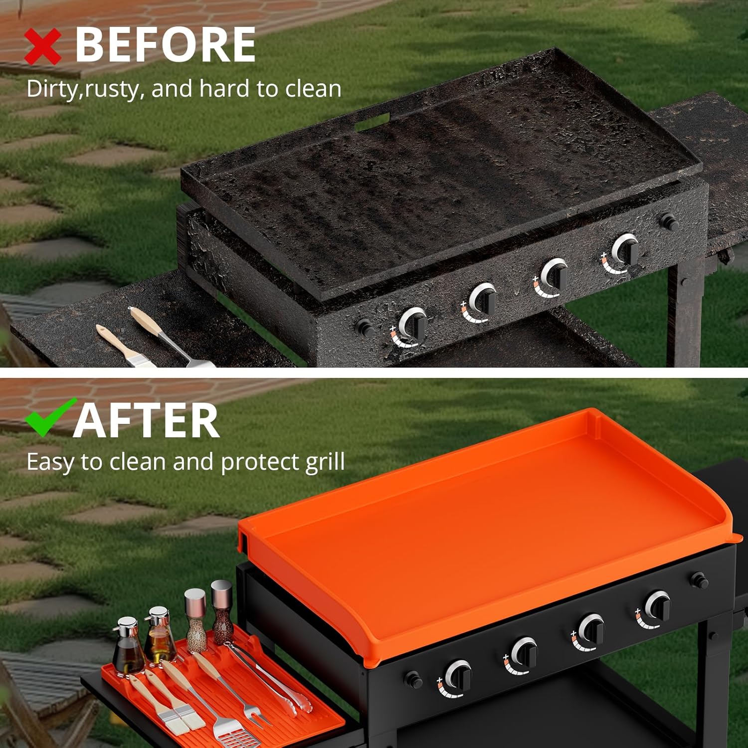 Blackstone Silicone Griddle Cover - 36" Premium Food-Grade BBQ Mat with 16" Spatula & Drip Pad