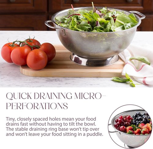 Bellemain Micro-Perforated Stainless Steel Colander - Dishwasher Safe, 3 QT & 5 QT Sizes