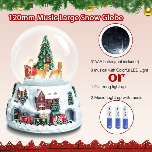 Christmas Snow Globe - LED Light & Musical Snowflakes | 5.9 Inch Santa Claus & Christmas Tree Decoration