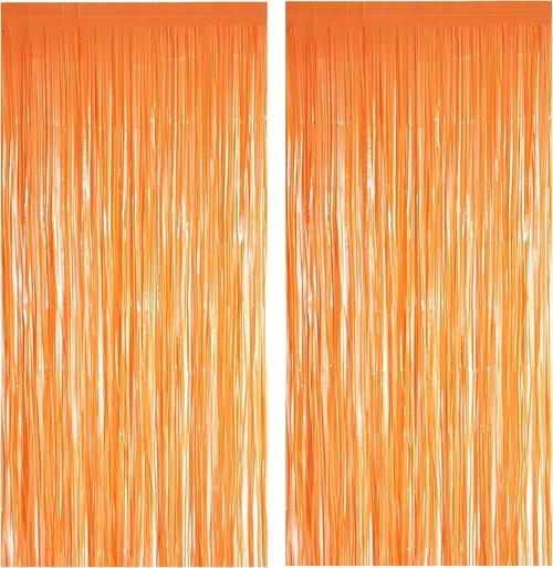 GREATRIL Orange Tinsel Curtain Backdrop - Foil Fringe Streamers for Parties | 2-Pack