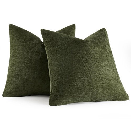 MIULEE Pack of 2 Olive Green Decorative Pillow Covers 18x18 Inch Soft Chenille Couch Spring Throw Pillows Farmhouse Cushion Covers for Home Decor Sofa Bedroom Living Room