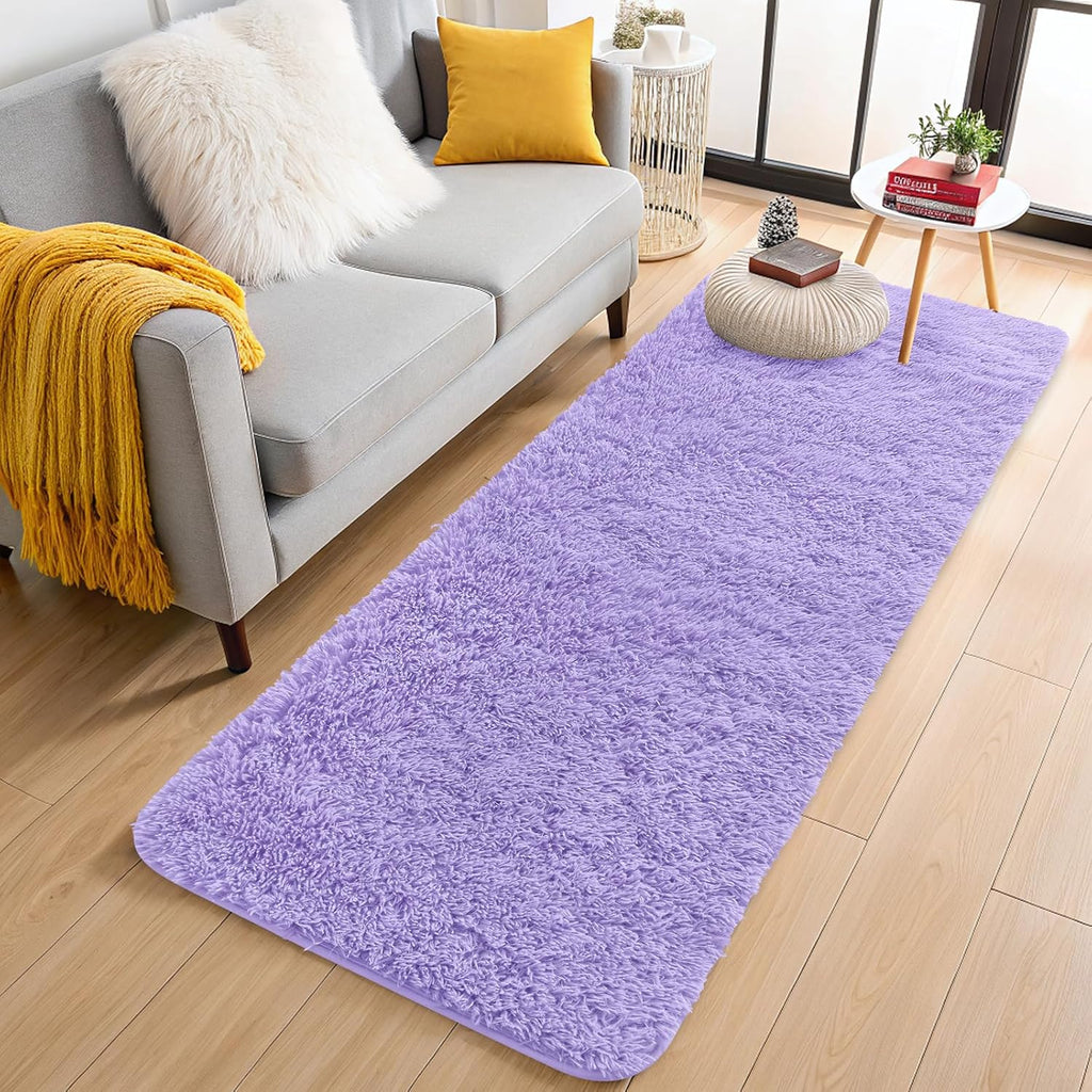 OLANLY Runner Rugs - Soft, Machine Washable Shaggy Design for Hallway & Bedroom | Light Purple 2x6 ft