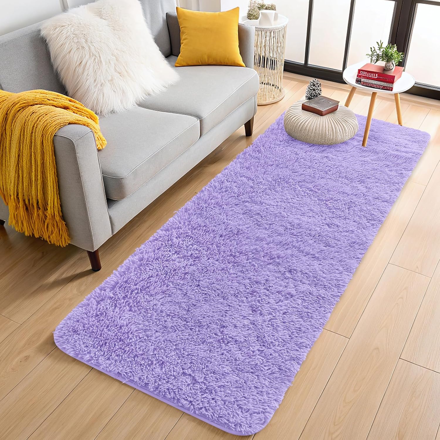 OLANLY Runner Rugs - Soft, Machine Washable Shaggy Design for Hallway & Bedroom | Light Purple 2x6 ft