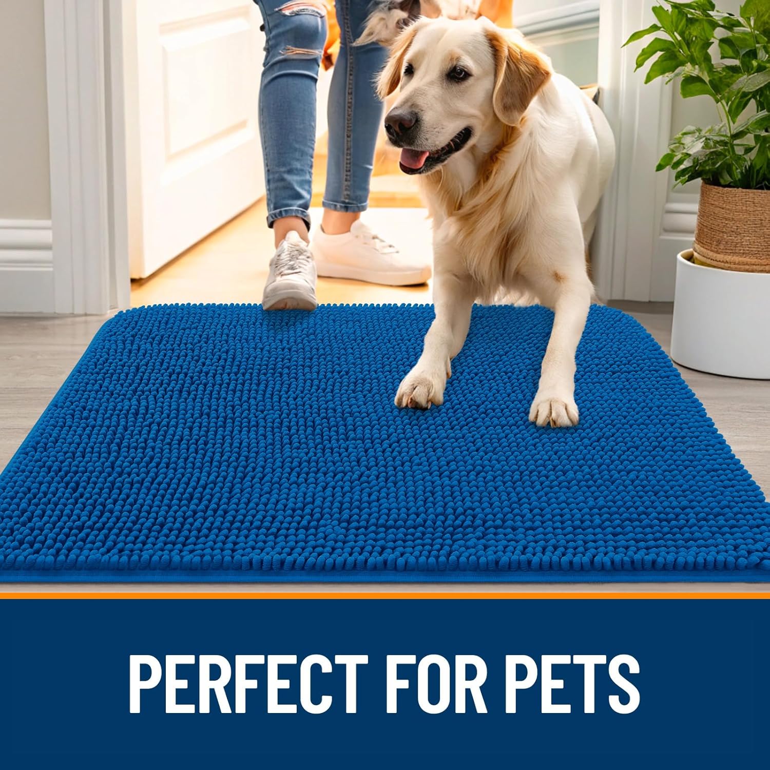 OLANLY Dog Door Mat - Absorbent Non-Slip Washable Doormat for Muddy Paws | 45x27 Deep Navy Blue