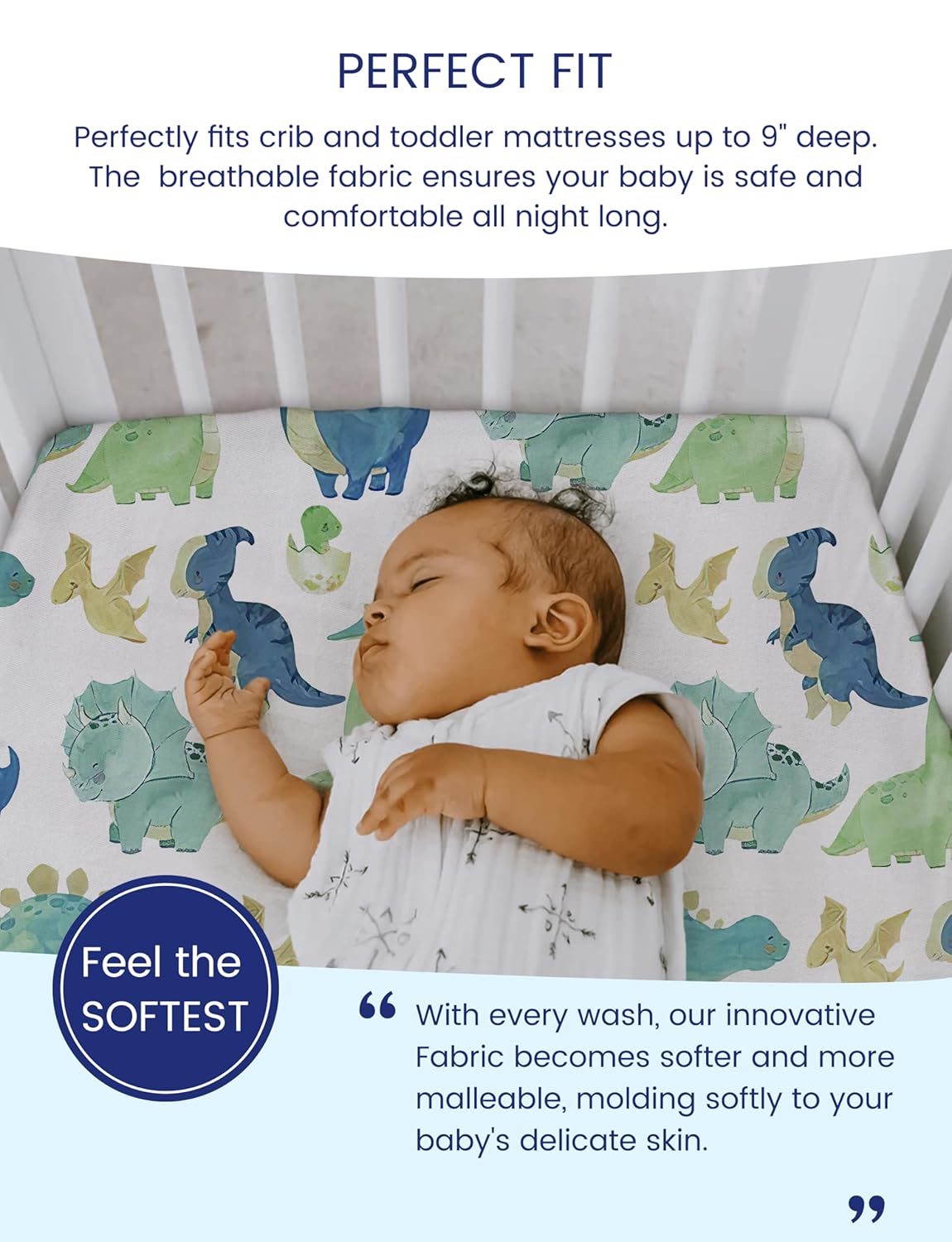TotAha Dinosaur Crib Sheets - Premium Soft Fitted Baby Mattress Sheets | Ultra Breathable, 2 Pack 28x52x9