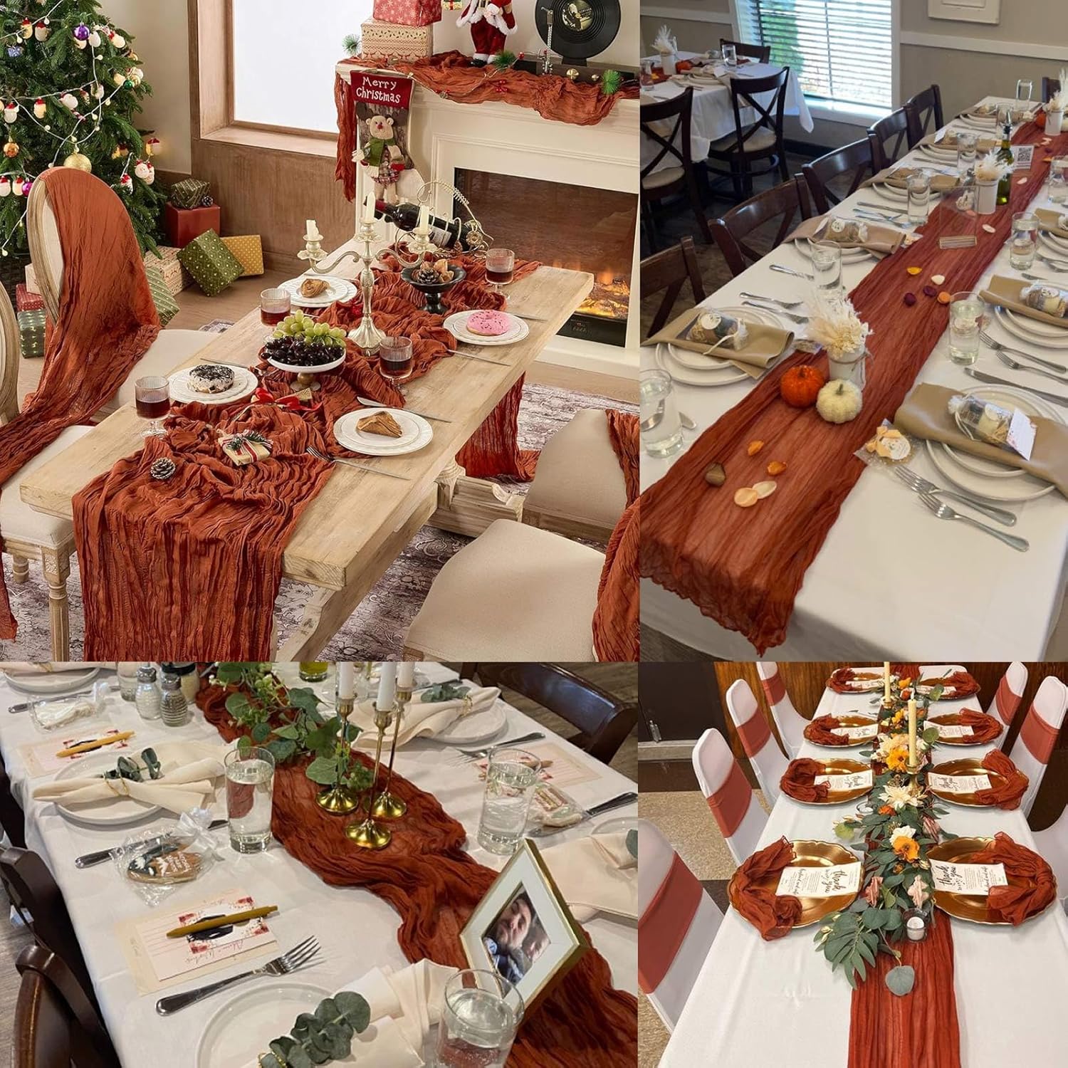 Skiennix Terracotta Cheesecloth Table Runner - 13.3 Ft Burnt Orange Boho Rustic Decor for Weddings & Holidays